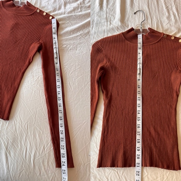 NWT Marled Y2K Ribbed Knit Button Shoulder Mock Neck XS Brown/Gold - Picture 10 of 13